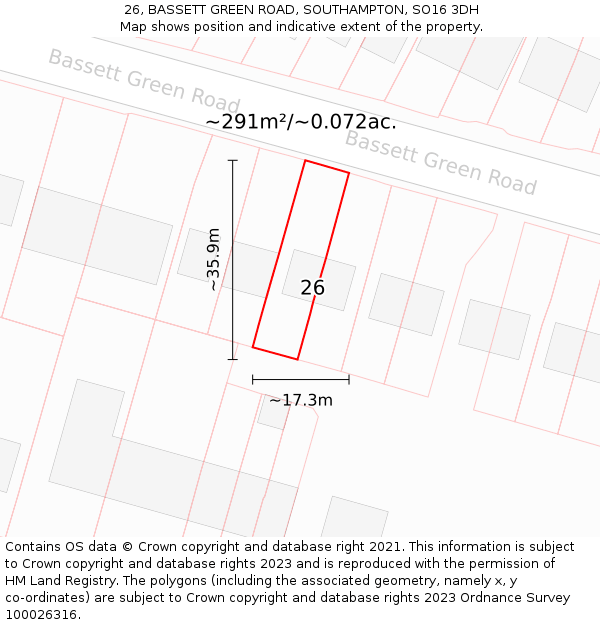 26, BASSETT GREEN ROAD, SOUTHAMPTON, SO16 3DH: Plot and title map