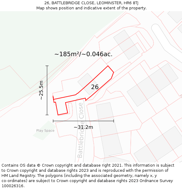 26, BATTLEBRIDGE CLOSE, LEOMINSTER, HR6 8TJ: Plot and title map