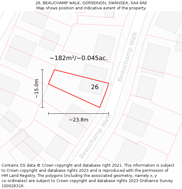 26, BEAUCHAMP WALK, GORSEINON, SWANSEA, SA4 6AE: Plot and title map