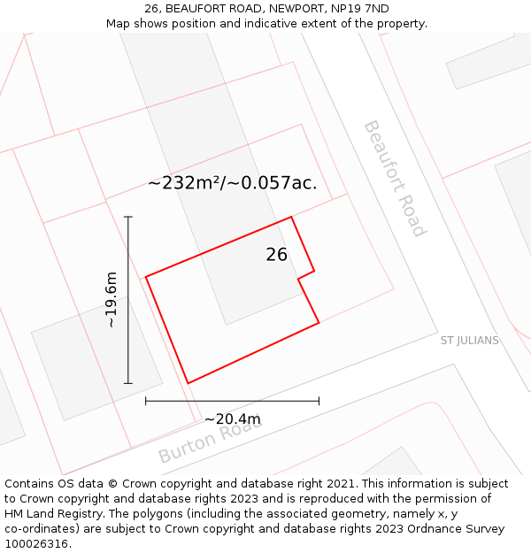 26, BEAUFORT ROAD, NEWPORT, NP19 7ND: Plot and title map