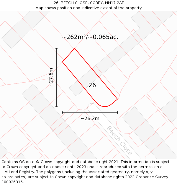 26, BEECH CLOSE, CORBY, NN17 2AF: Plot and title map