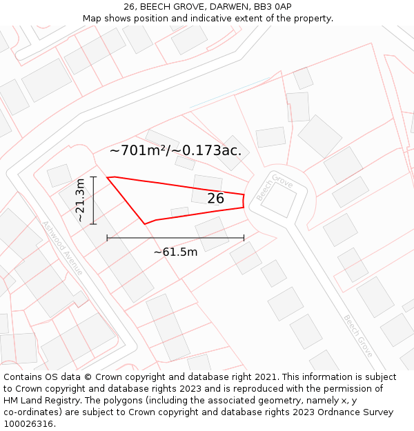 26, BEECH GROVE, DARWEN, BB3 0AP: Plot and title map