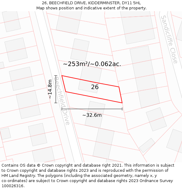 26, BEECHFIELD DRIVE, KIDDERMINSTER, DY11 5HL: Plot and title map