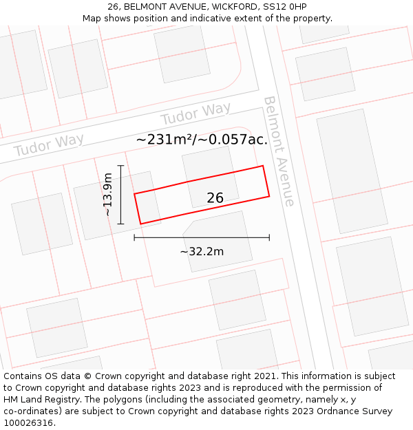 26, BELMONT AVENUE, WICKFORD, SS12 0HP: Plot and title map