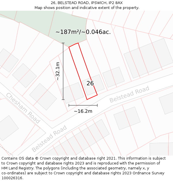 26, BELSTEAD ROAD, IPSWICH, IP2 8AX: Plot and title map