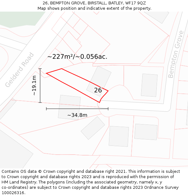 26, BEMPTON GROVE, BIRSTALL, BATLEY, WF17 9QZ: Plot and title map