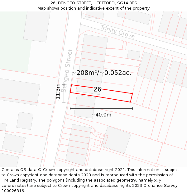 26, BENGEO STREET, HERTFORD, SG14 3ES: Plot and title map