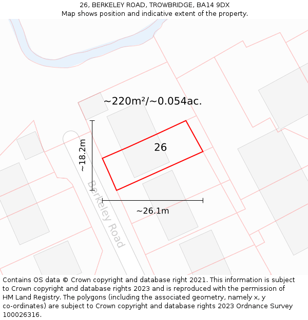 26, BERKELEY ROAD, TROWBRIDGE, BA14 9DX: Plot and title map