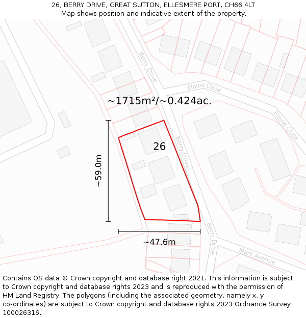 26, BERRY DRIVE, GREAT SUTTON, ELLESMERE PORT, CH66 4LT: Plot and title map