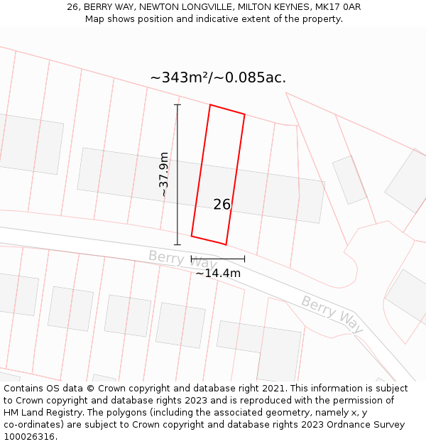26, BERRY WAY, NEWTON LONGVILLE, MILTON KEYNES, MK17 0AR: Plot and title map