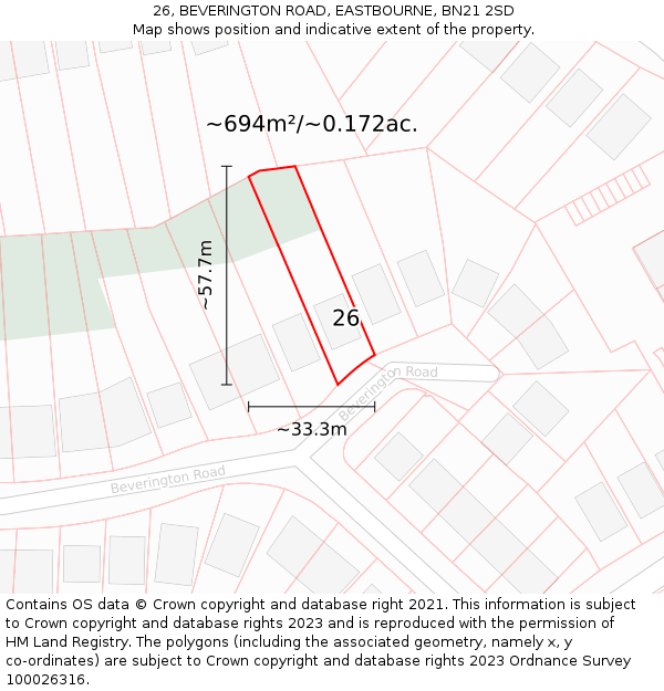 26, BEVERINGTON ROAD, EASTBOURNE, BN21 2SD: Plot and title map