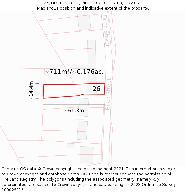 26, BIRCH STREET, BIRCH, COLCHESTER, CO2 0NF: Plot and title map