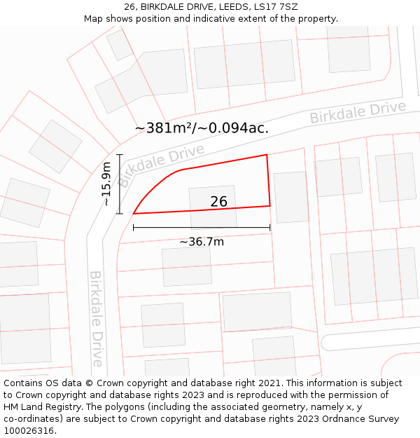 26, BIRKDALE DRIVE, LEEDS, LS17 7SZ: Plot and title map