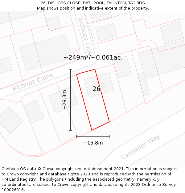 26, BISHOPS CLOSE, BATHPOOL, TAUNTON, TA2 8DS: Plot and title map