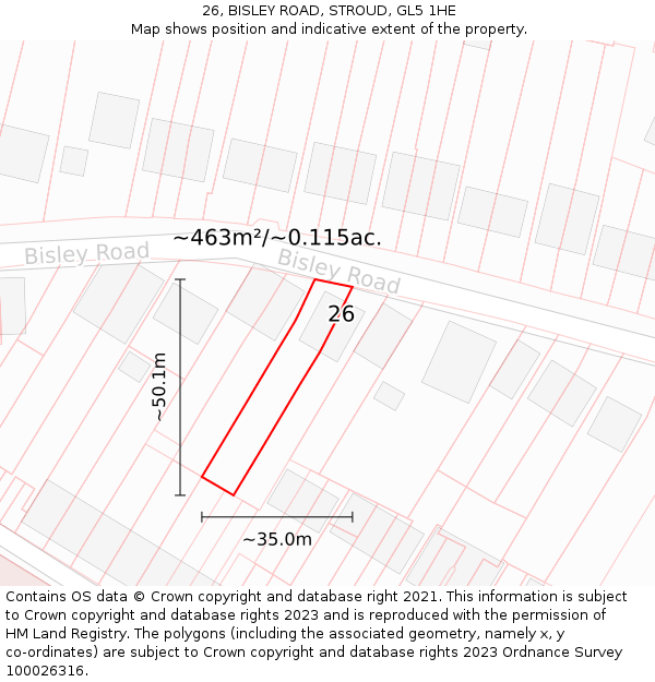 26, BISLEY ROAD, STROUD, GL5 1HE: Plot and title map