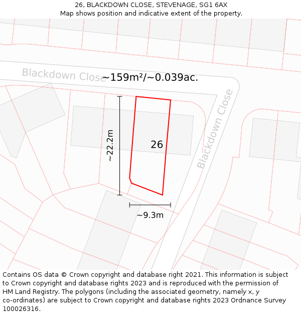 26, BLACKDOWN CLOSE, STEVENAGE, SG1 6AX: Plot and title map