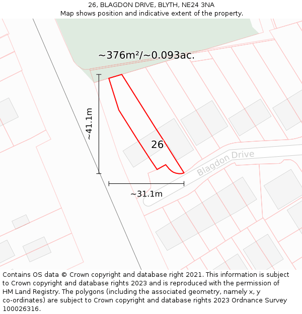 26, BLAGDON DRIVE, BLYTH, NE24 3NA: Plot and title map