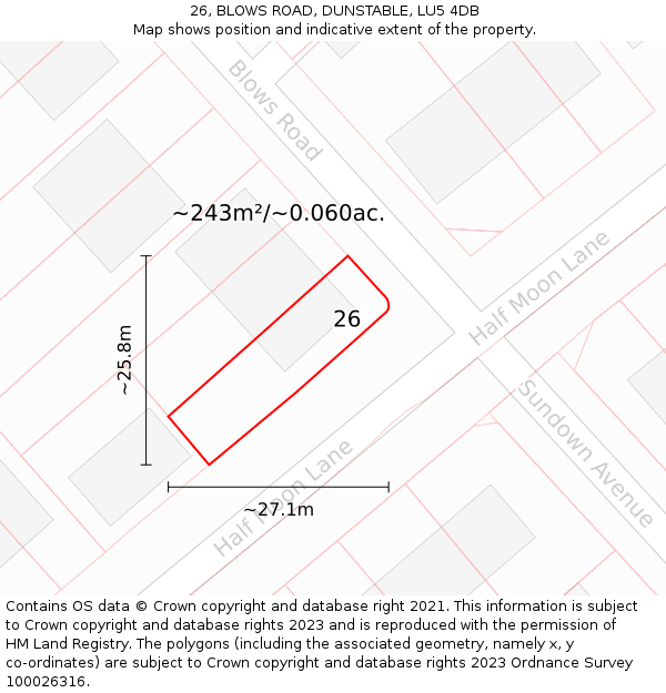 26, BLOWS ROAD, DUNSTABLE, LU5 4DB: Plot and title map