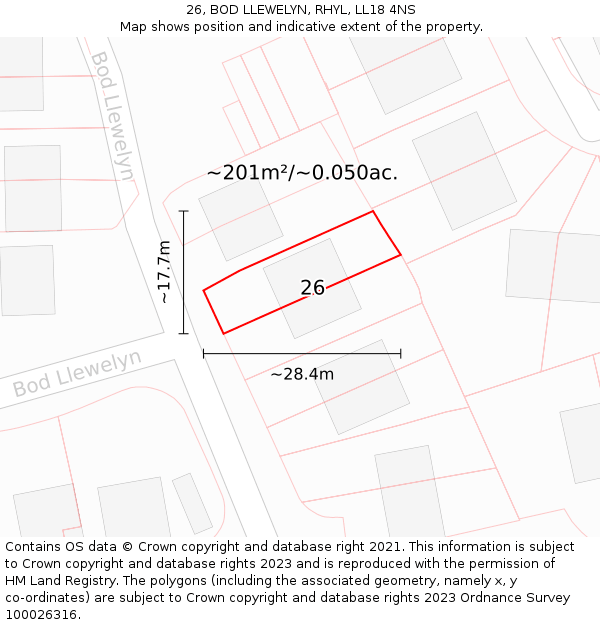 26, BOD LLEWELYN, RHYL, LL18 4NS: Plot and title map