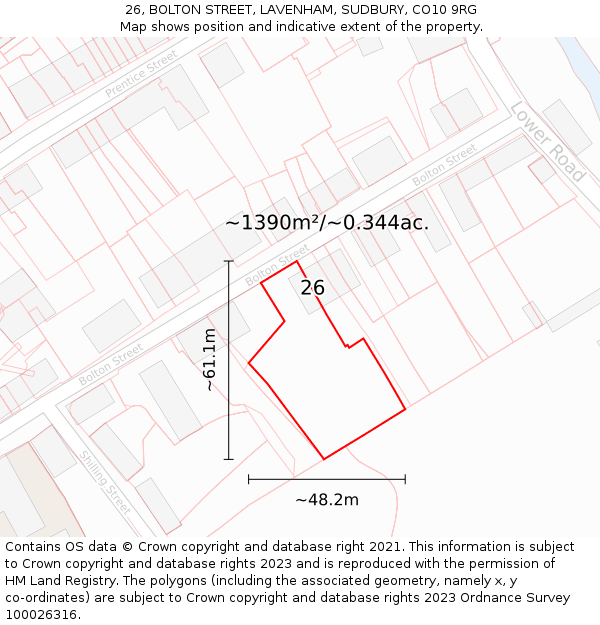 26, BOLTON STREET, LAVENHAM, SUDBURY, CO10 9RG: Plot and title map