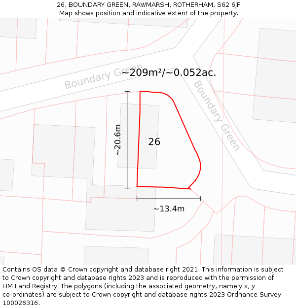 26, BOUNDARY GREEN, RAWMARSH, ROTHERHAM, S62 6JF: Plot and title map