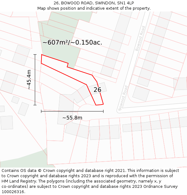 26, BOWOOD ROAD, SWINDON, SN1 4LP: Plot and title map