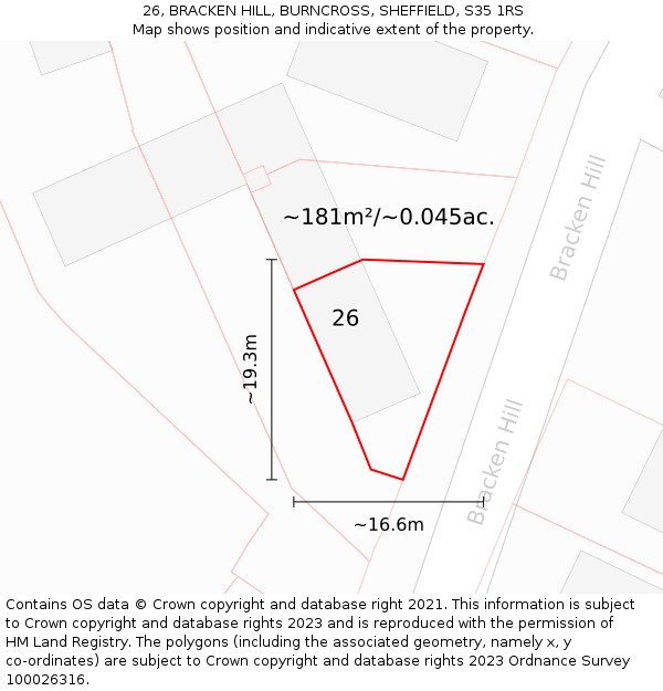 26, BRACKEN HILL, BURNCROSS, SHEFFIELD, S35 1RS: Plot and title map