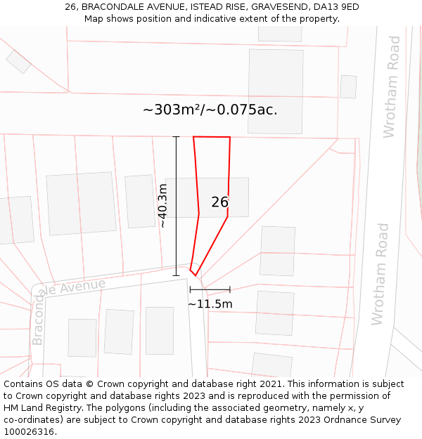 26, BRACONDALE AVENUE, ISTEAD RISE, GRAVESEND, DA13 9ED: Plot and title map