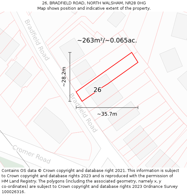 26, BRADFIELD ROAD, NORTH WALSHAM, NR28 0HG: Plot and title map