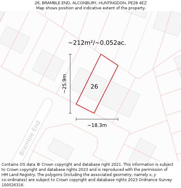 26, BRAMBLE END, ALCONBURY, HUNTINGDON, PE28 4EZ: Plot and title map