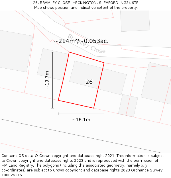 26, BRAMLEY CLOSE, HECKINGTON, SLEAFORD, NG34 9TE: Plot and title map