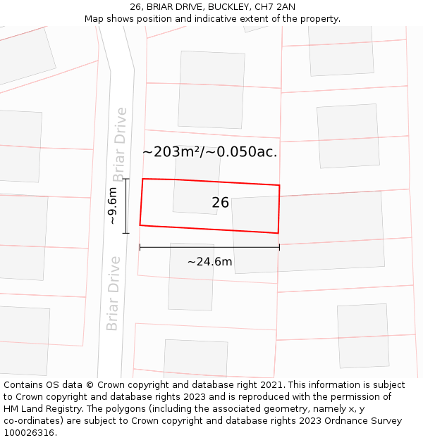 26, BRIAR DRIVE, BUCKLEY, CH7 2AN: Plot and title map