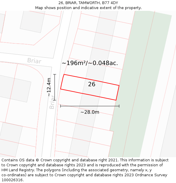 26, BRIAR, TAMWORTH, B77 4DY: Plot and title map