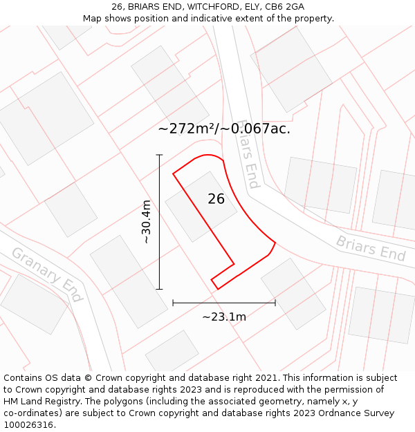 26, BRIARS END, WITCHFORD, ELY, CB6 2GA: Plot and title map