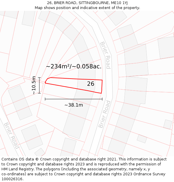 26, BRIER ROAD, SITTINGBOURNE, ME10 1YJ: Plot and title map