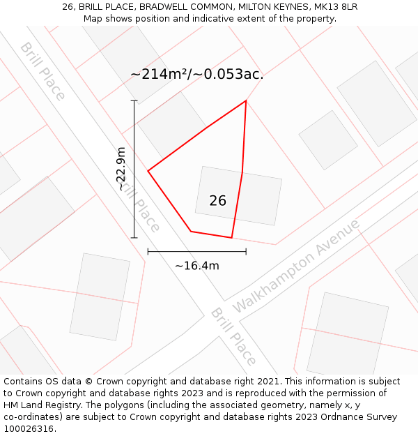 26, BRILL PLACE, BRADWELL COMMON, MILTON KEYNES, MK13 8LR: Plot and title map