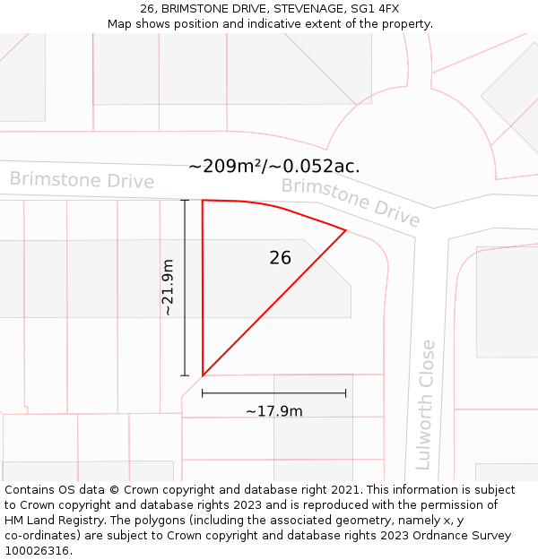 26, BRIMSTONE DRIVE, STEVENAGE, SG1 4FX: Plot and title map