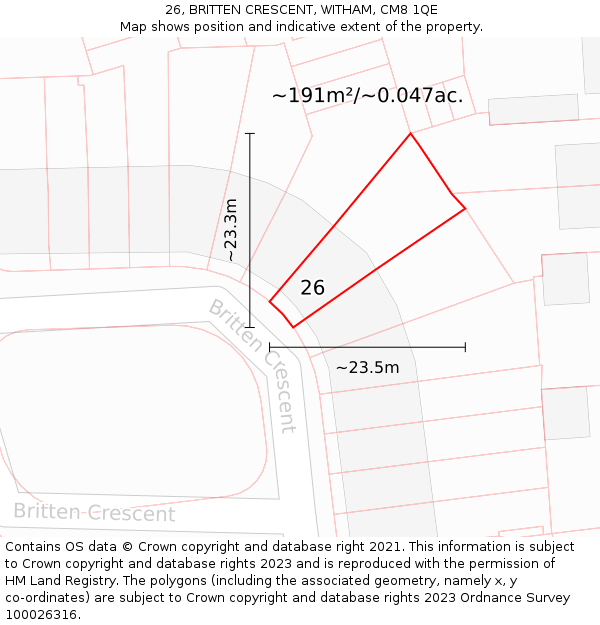 26, BRITTEN CRESCENT, WITHAM, CM8 1QE: Plot and title map