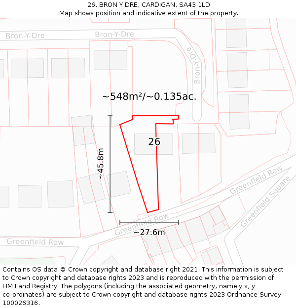 26, BRON Y DRE, CARDIGAN, SA43 1LD: Plot and title map