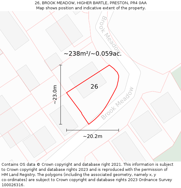 26, BROOK MEADOW, HIGHER BARTLE, PRESTON, PR4 0AA: Plot and title map