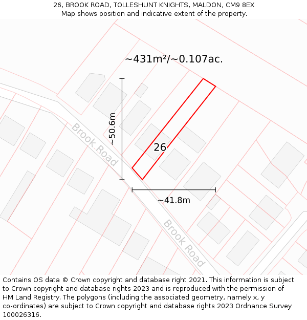 26, BROOK ROAD, TOLLESHUNT KNIGHTS, MALDON, CM9 8EX: Plot and title map