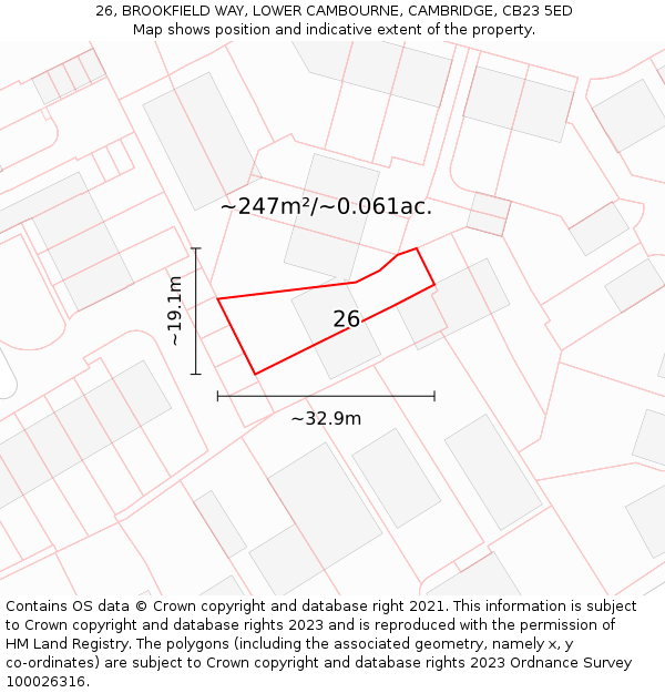 26, BROOKFIELD WAY, LOWER CAMBOURNE, CAMBRIDGE, CB23 5ED: Plot and title map