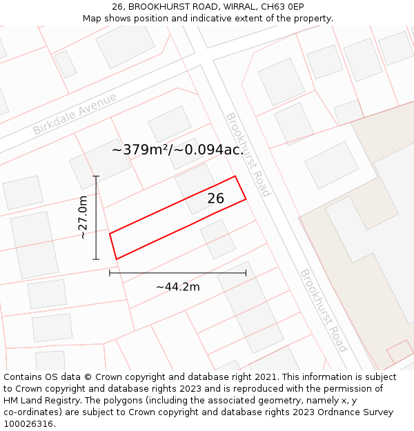 26, BROOKHURST ROAD, WIRRAL, CH63 0EP: Plot and title map