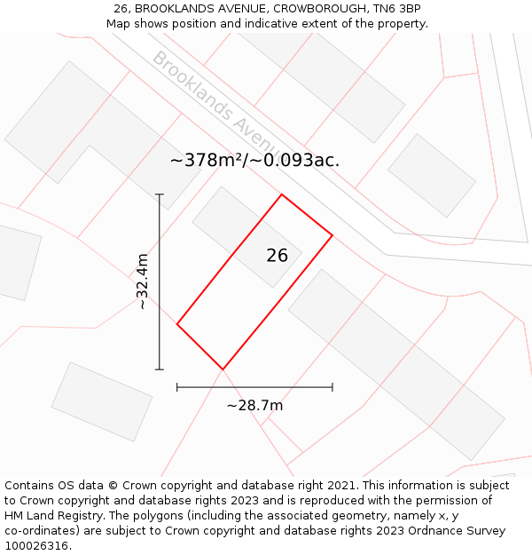 26, BROOKLANDS AVENUE, CROWBOROUGH, TN6 3BP: Plot and title map