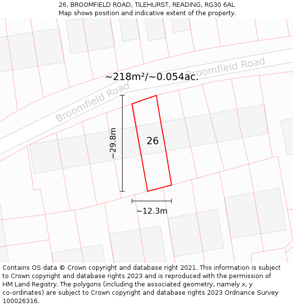 26, BROOMFIELD ROAD, TILEHURST, READING, RG30 6AL: Plot and title map