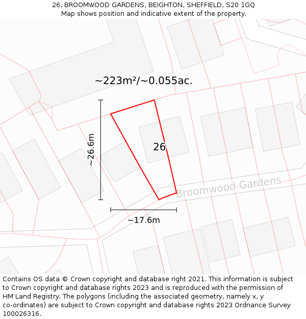 26, BROOMWOOD GARDENS, BEIGHTON, SHEFFIELD, S20 1GQ: Plot and title map