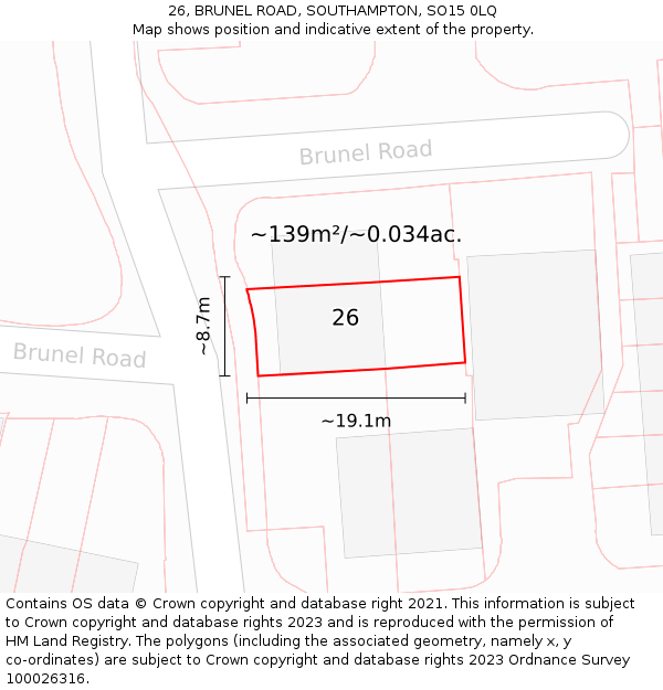 26, BRUNEL ROAD, SOUTHAMPTON, SO15 0LQ: Plot and title map