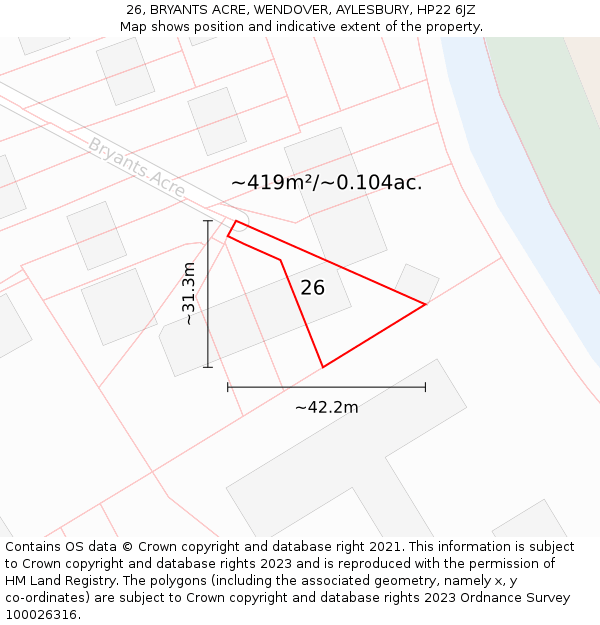 26, BRYANTS ACRE, WENDOVER, AYLESBURY, HP22 6JZ: Plot and title map