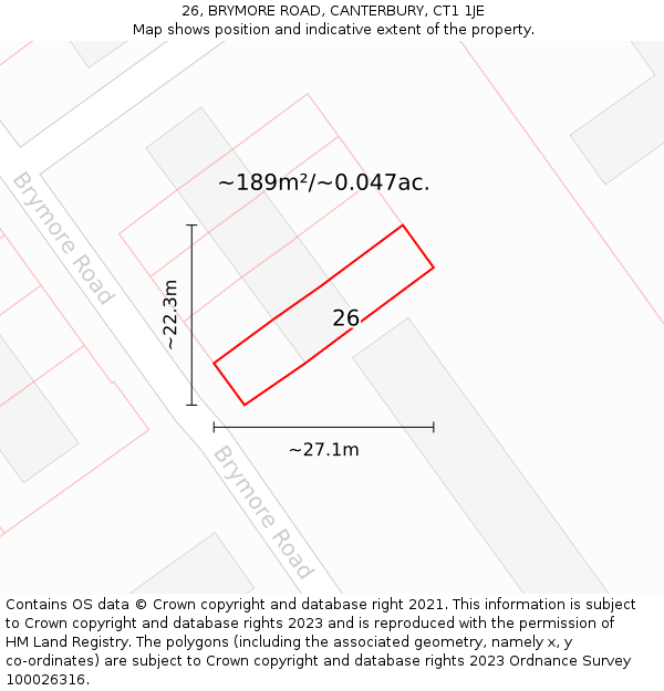 26, BRYMORE ROAD, CANTERBURY, CT1 1JE: Plot and title map