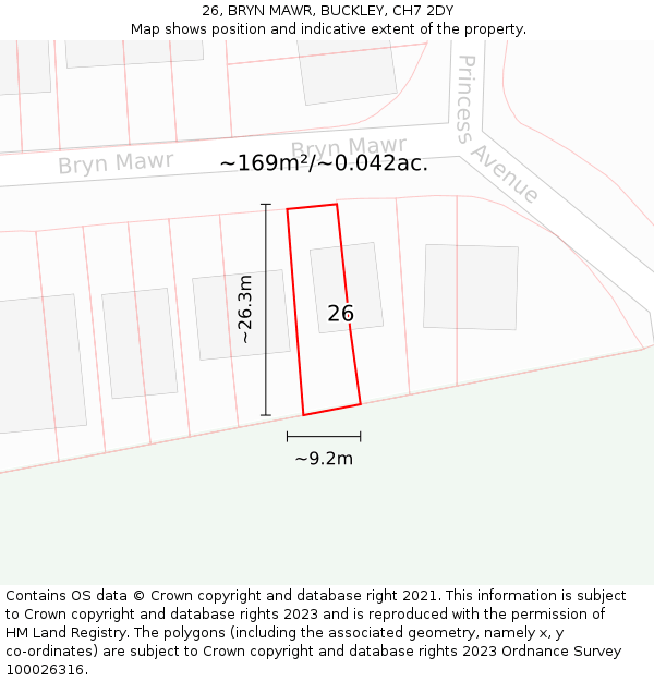 26, BRYN MAWR, BUCKLEY, CH7 2DY: Plot and title map